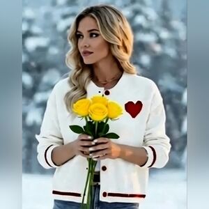 Cardi-Sweater w/ Embroidered Heart